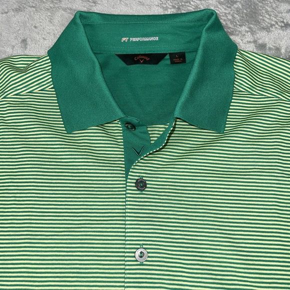 Callaway Polo Shirt Adult Large Green Stripe FT‎ Performance Golf Casual Men EUC - Picture 1 of 7